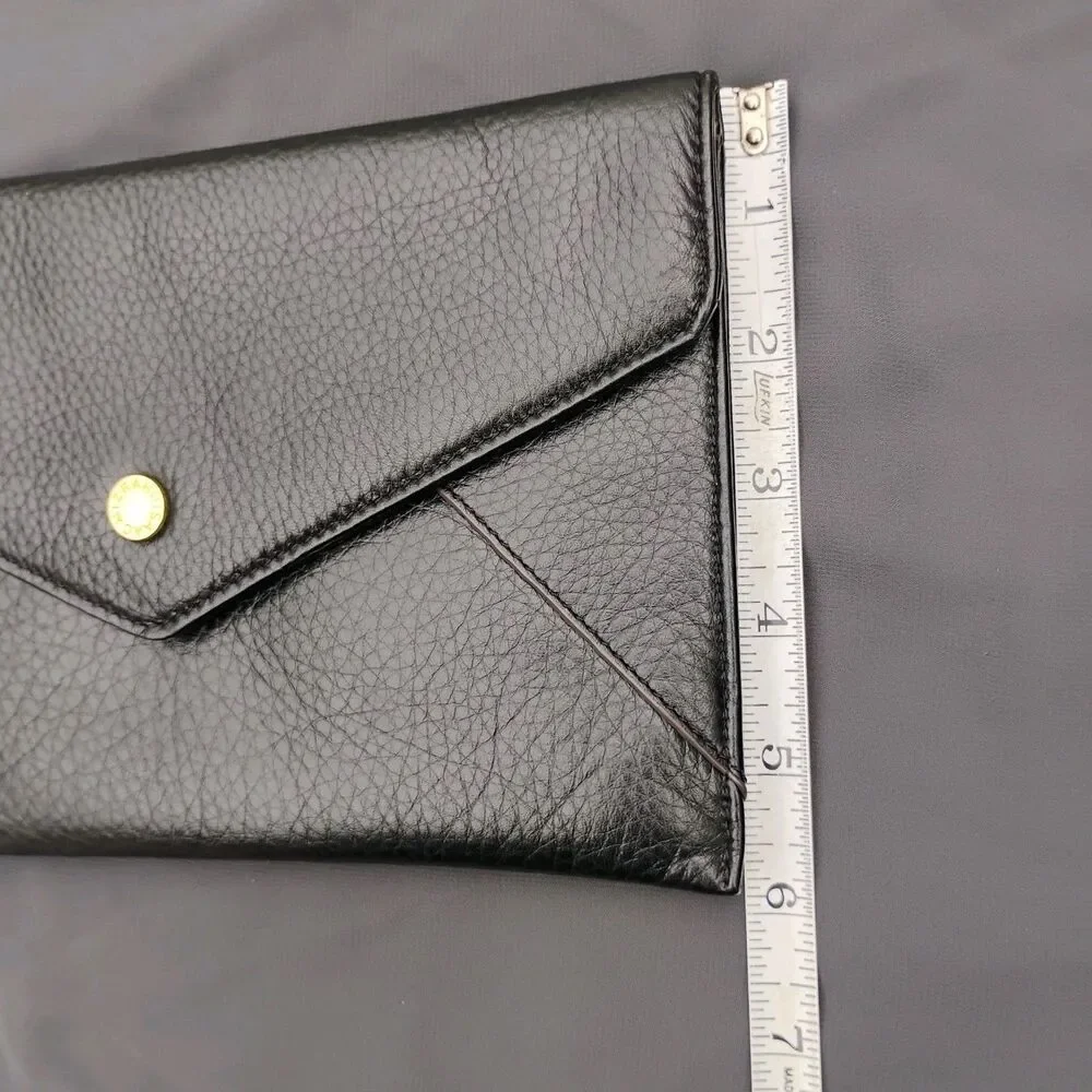 Isaac Mizrahi Black Pebbled Leather Envelope Flap Clutch Wallet Large Tassel